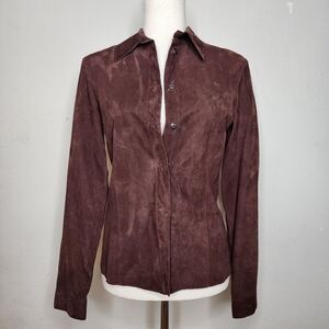 OROTON Brown Suede Leather Button Down Women's Shirt‎ Size Small